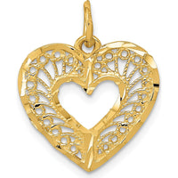 14K Yellow Gold Polished Diamond-Cut Filigree Heart Pendant by Oro Pregiato