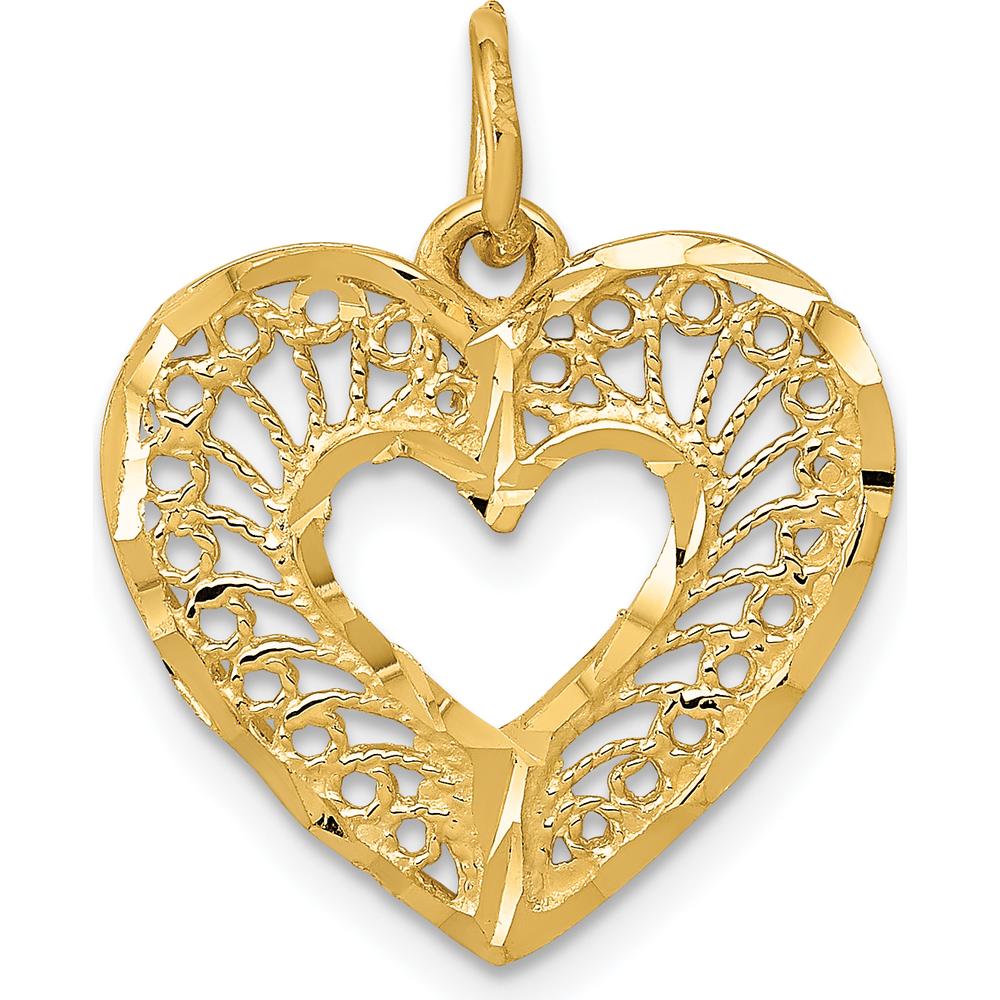 14K Yellow Gold Polished Diamond-Cut Filigree Heart Pendant by Oro Pregiato