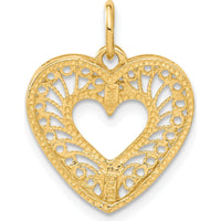 14K Yellow Gold Polished Diamond-Cut Filigree Heart Pendant by Oro Pregiato