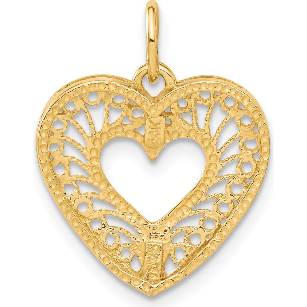 14K Yellow Gold Polished Diamond-Cut Filigree Heart Pendant by Oro Pregiato