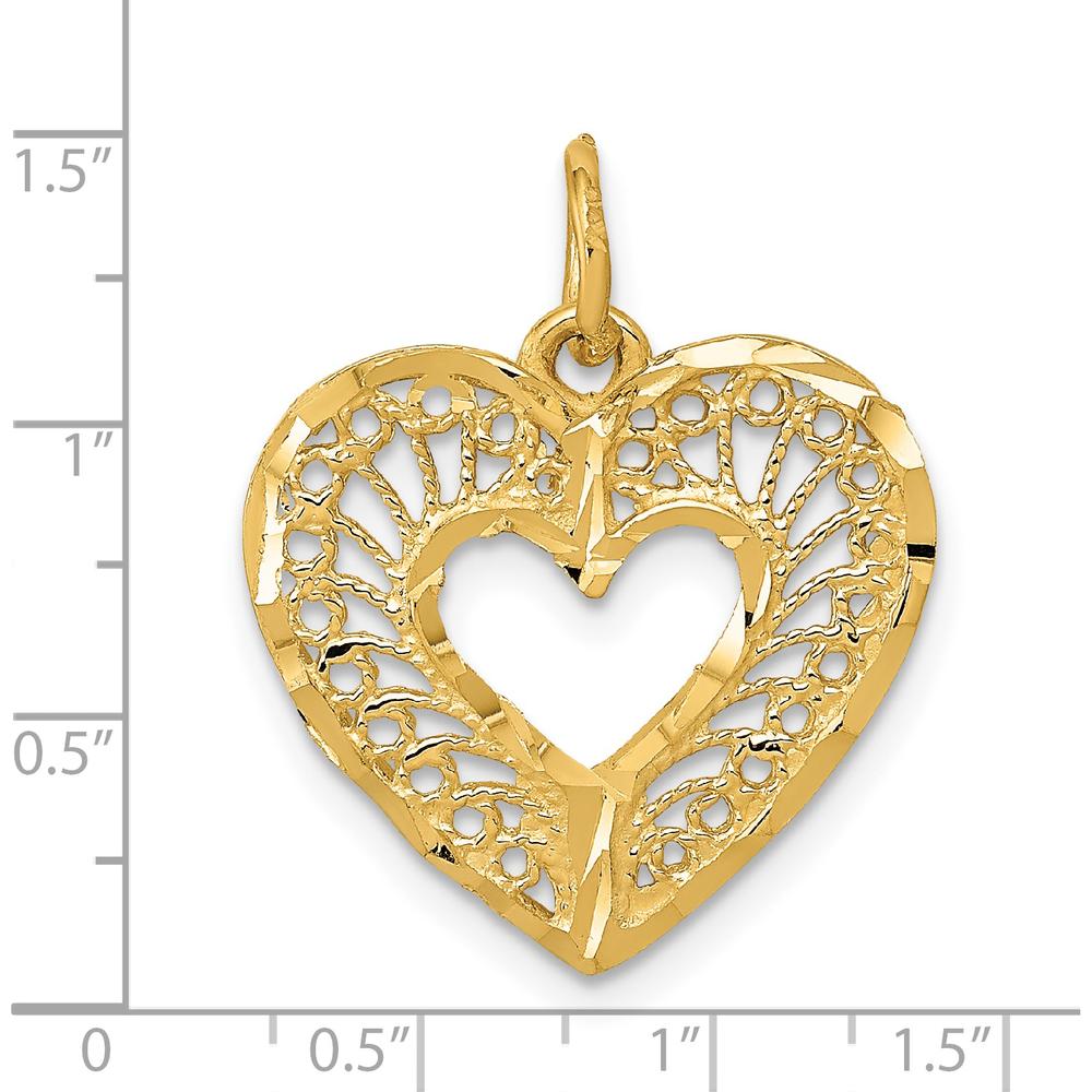 14K Yellow Gold Polished Diamond-Cut Filigree Heart Pendant by Oro Pregiato
