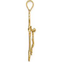 14K Yellow Gold Polished Diamond-Cut Fleur de Lis Filigree Crucifix Pendant - 33.8mm Length by Oro Pregiato