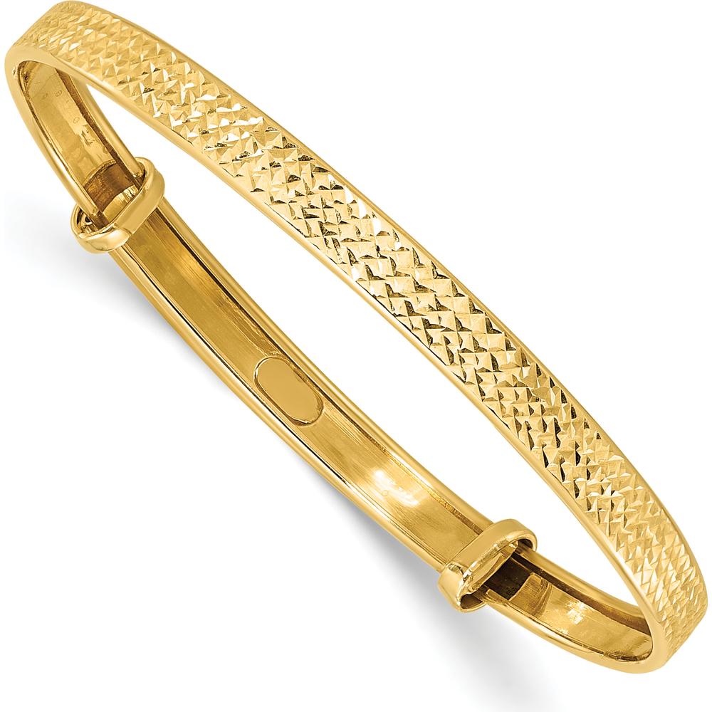 14K Yellow Gold Polished Diamond-Cut Flexible Baby Bangle by Oro Pregiato
