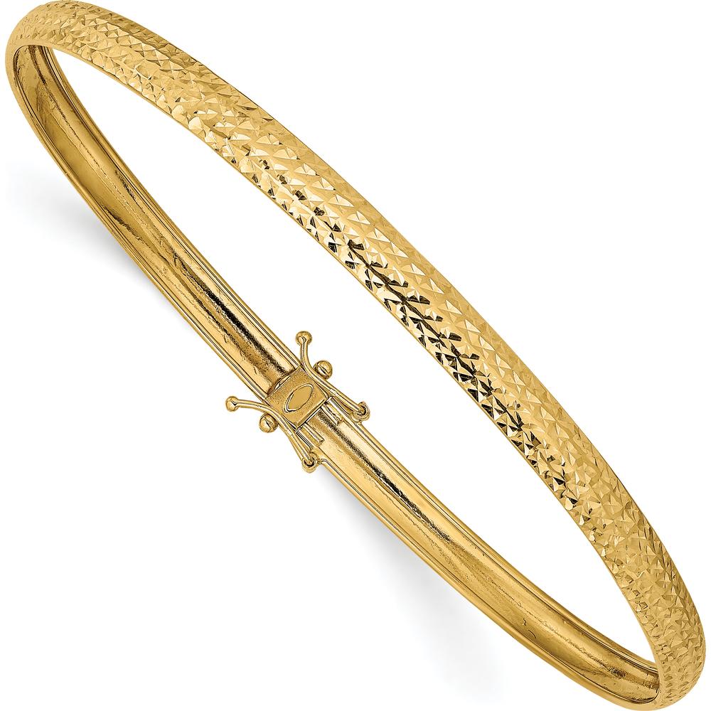 14K Yellow Gold Polished Diamond-Cut Flexible Round Bangle Bracelet - 4.25mm Width by Oro Pregiato