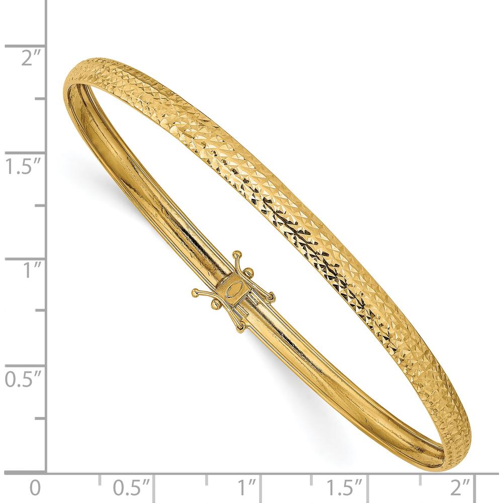 14K Yellow Gold Polished Diamond-Cut Flexible Round Bangle Bracelet - 4.25mm Width by Oro Pregiato