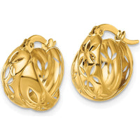 14K Yellow Gold Polished Diamond-Cut Floral Design Double Hoop Earrings by 0