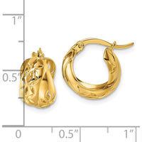 14K Yellow Gold Polished Diamond-Cut Floral Design Double Hoop Earrings by 0