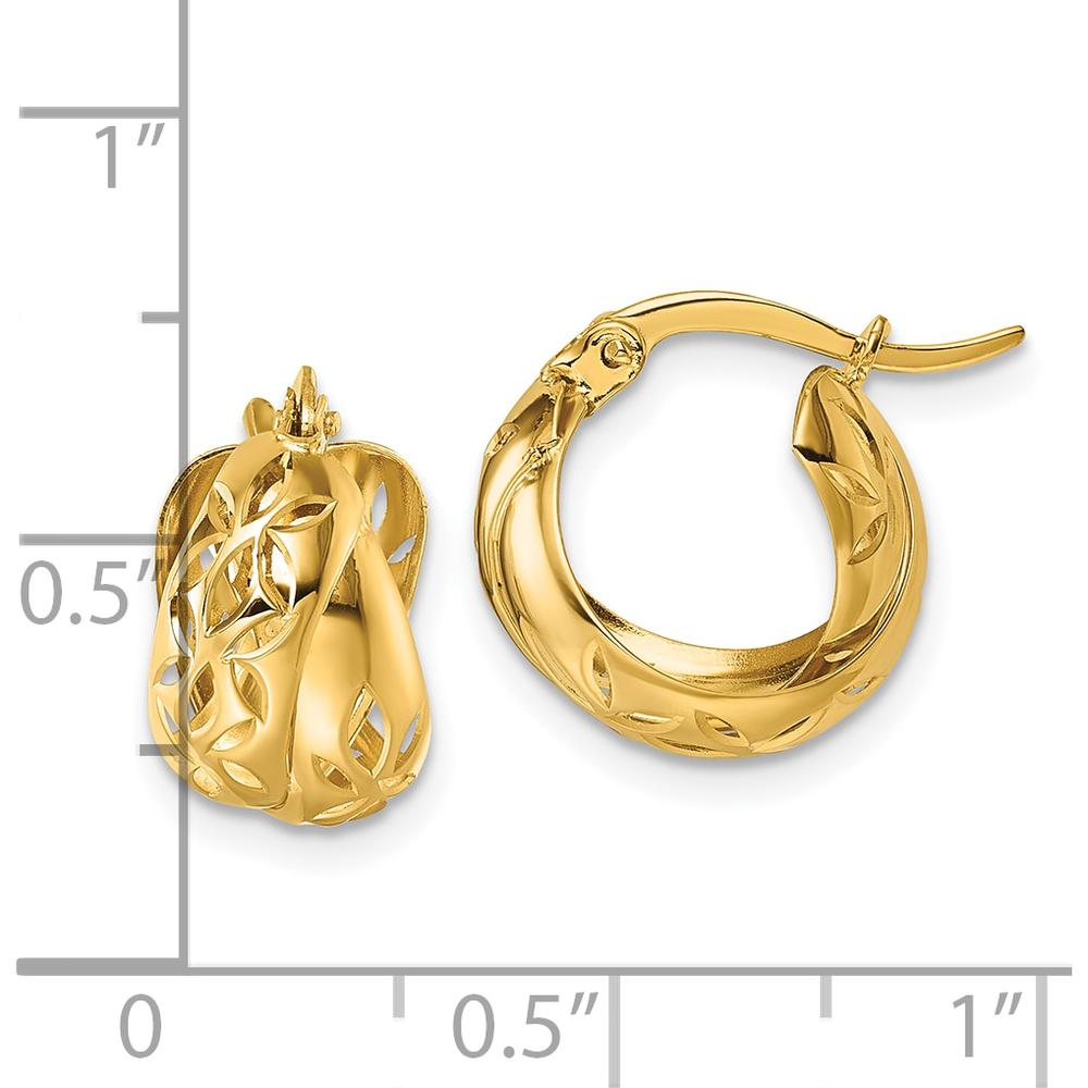 14K Yellow Gold Polished Diamond-Cut Floral Design Double Hoop Earrings by 0