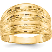 14K Yellow Gold Polished Diamond-Cut Four Ridge Fashion Dome Ring by Oro Pregiato