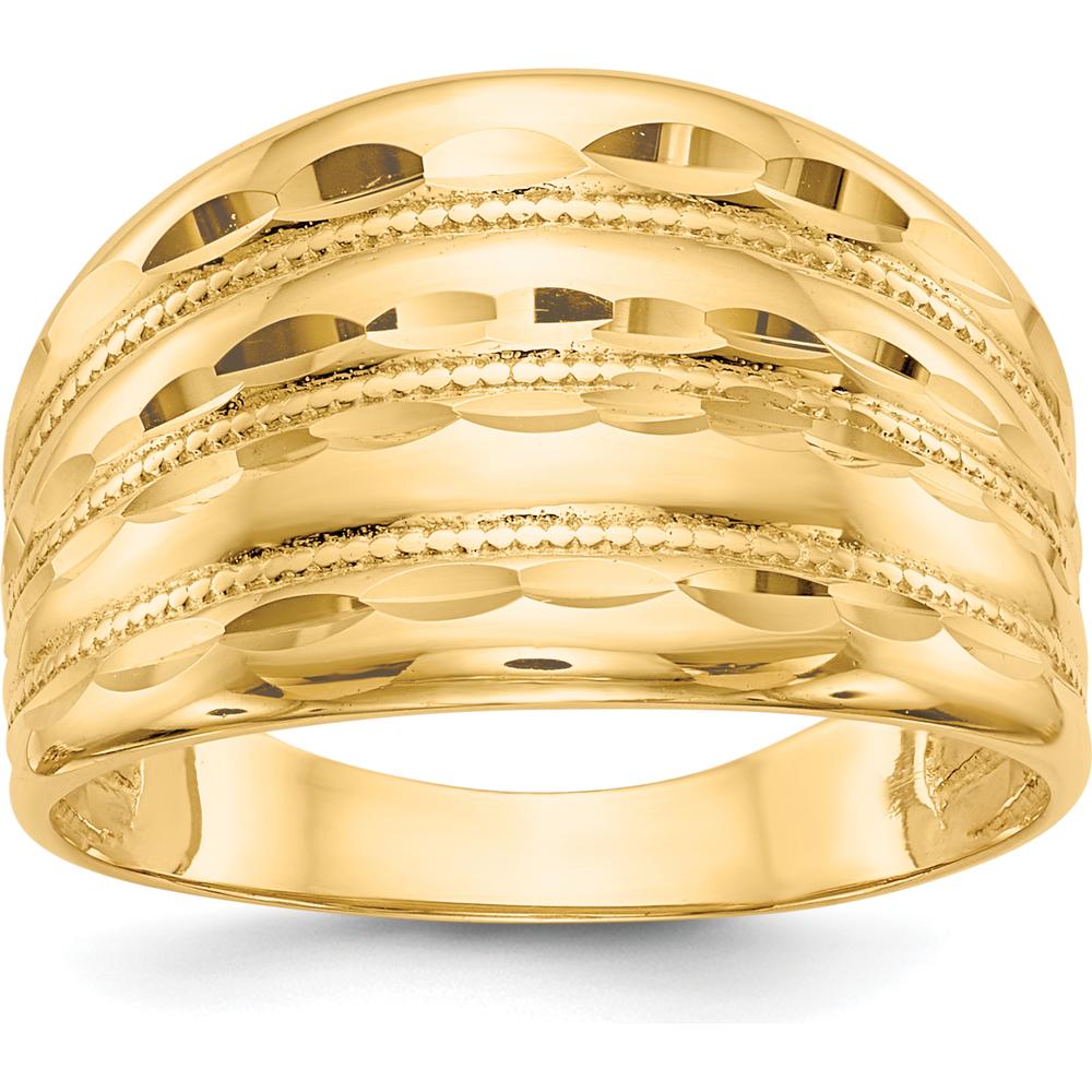14K Yellow Gold Polished Diamond-Cut Four Ridge Fashion Dome Ring by Oro Pregiato