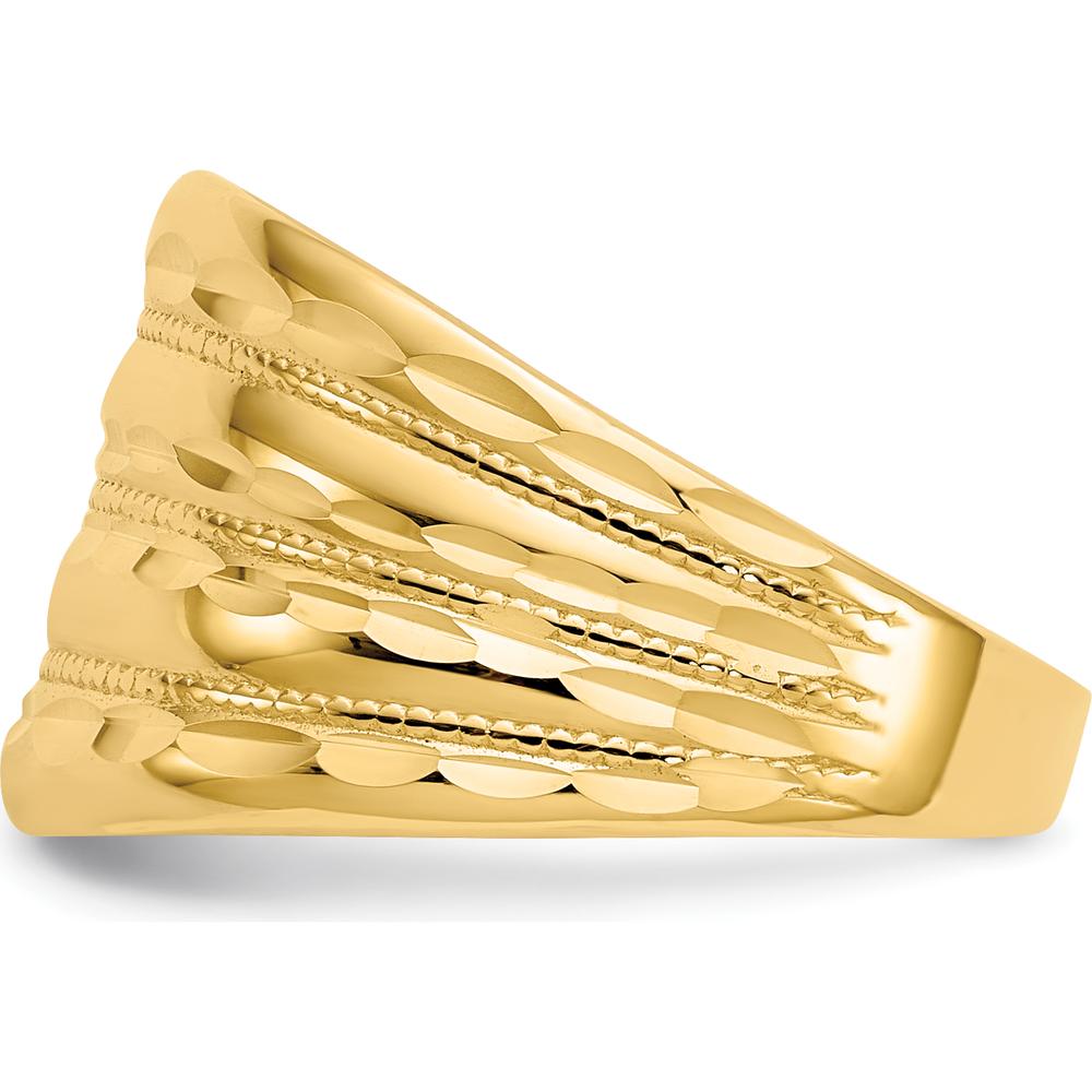 14K Yellow Gold Polished Diamond-Cut Four Ridge Fashion Dome Ring by Oro Pregiato