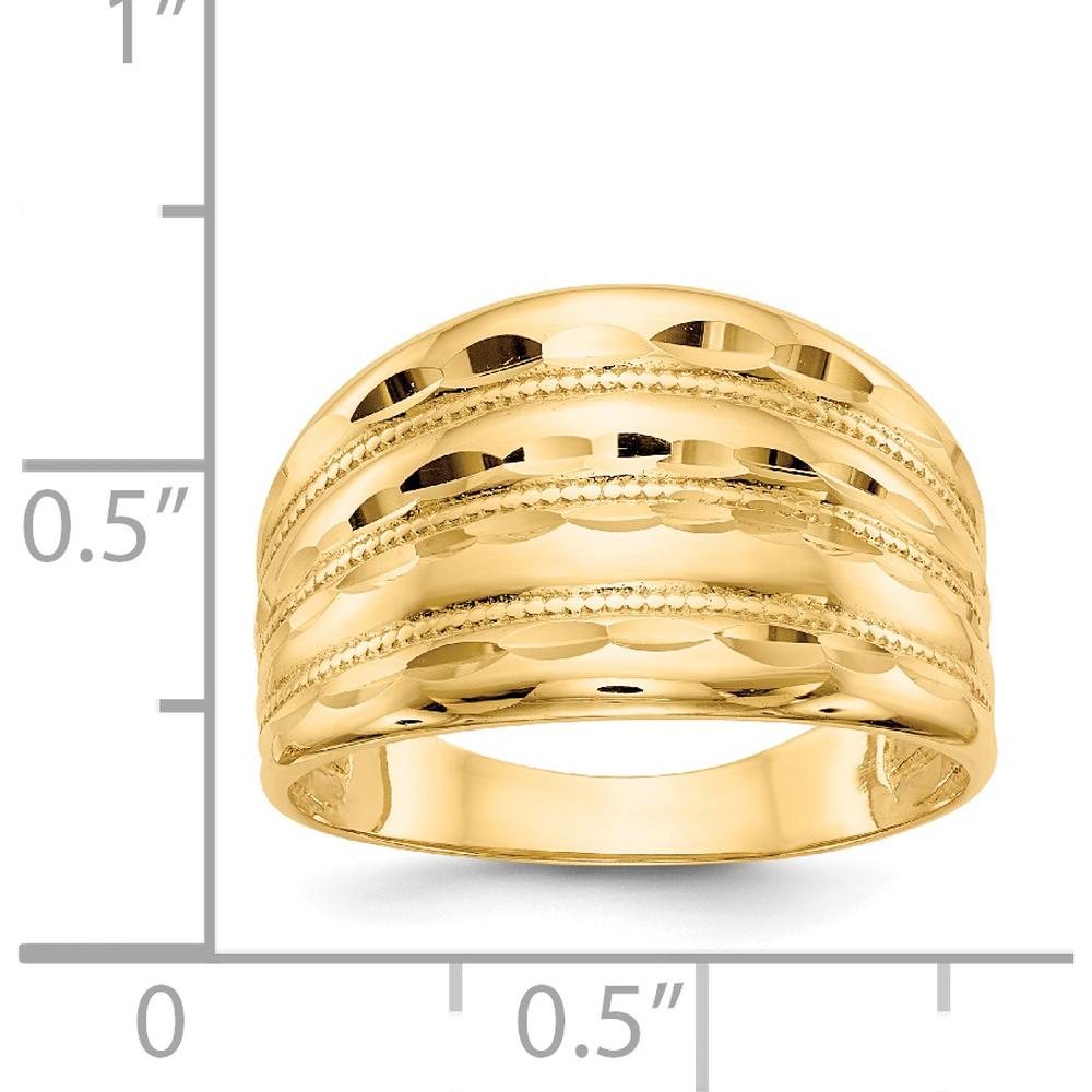 14K Yellow Gold Polished Diamond-Cut Four Ridge Fashion Dome Ring by Oro Pregiato
