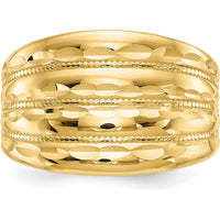 14K Yellow Gold Polished Diamond-Cut Four Ridge Fashion Dome Ring by Oro Pregiato