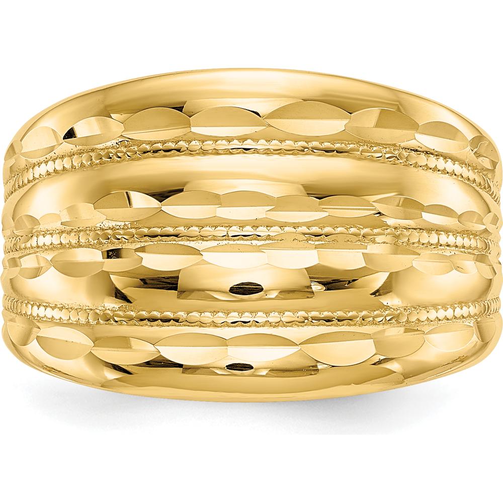 14K Yellow Gold Polished Diamond-Cut Four Ridge Fashion Dome Ring by Oro Pregiato