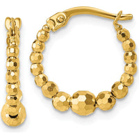 14K Yellow Gold Polished Diamond-cut Graduated Beaded Hoop Earrings - 16mm by 0