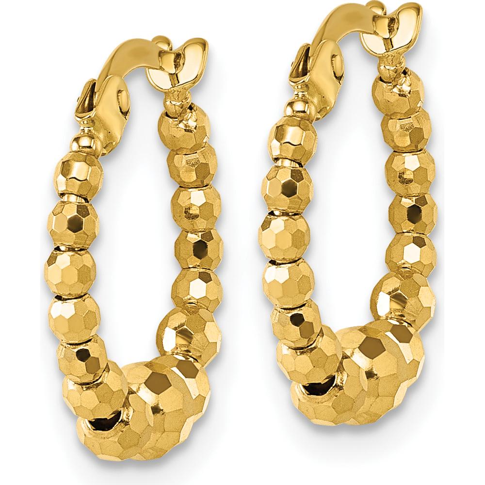 14K Yellow Gold Polished Diamond-cut Graduated Beaded Hoop Earrings - 16mm by 0