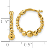14K Yellow Gold Polished Diamond-cut Graduated Beaded Hoop Earrings - 16mm by 0