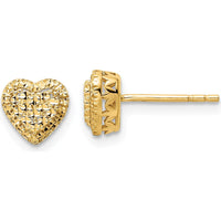 14K Yellow Gold Polished Diamond-Cut Heart Button Earrings - 1.00 Carat Total Weight by 0