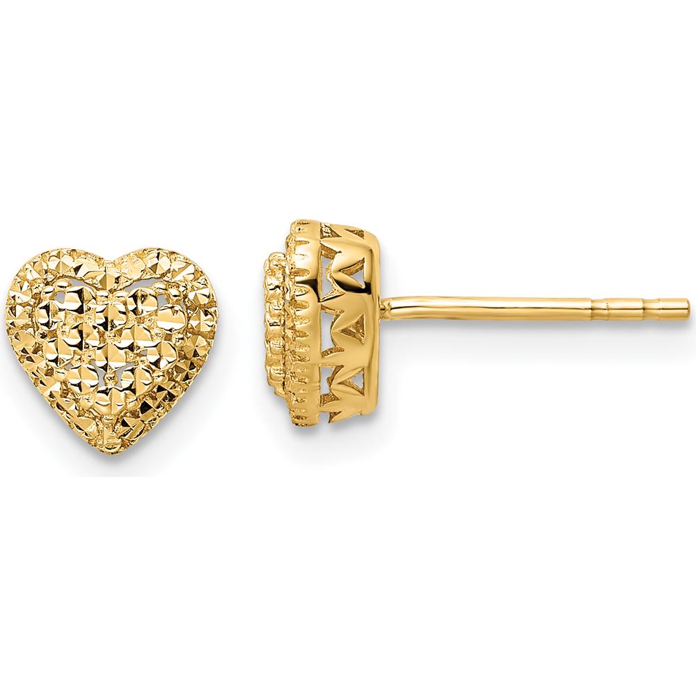 14K Yellow Gold Polished Diamond-Cut Heart Button Earrings - 1.00 Carat Total Weight by 0