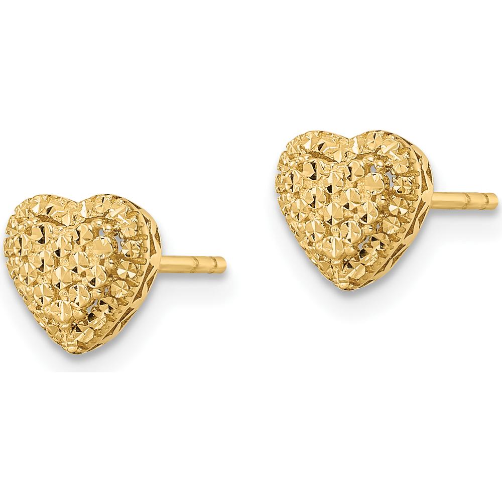 14K Yellow Gold Polished Diamond-Cut Heart Button Earrings - 1.00 Carat Total Weight by 0