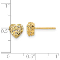 14K Yellow Gold Polished Diamond-Cut Heart Button Earrings - 1.00 Carat Total Weight by 0