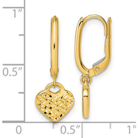 14K Yellow Gold Polished Diamond-Cut Heart Dangle Leverback Earrings - 24.4mm Length by 0