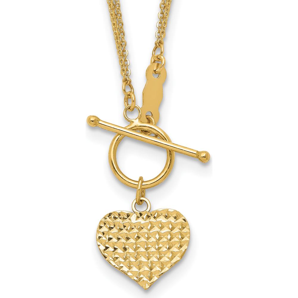 14K Yellow Gold Polished Diamond-cut Heart Pendant Necklace with 3-Strand Cable Chain - 18" Length by 0
