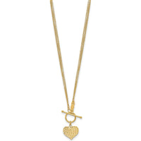14K Yellow Gold Polished Diamond-cut Heart Pendant Necklace with 3-Strand Cable Chain - 18" Length by 0
