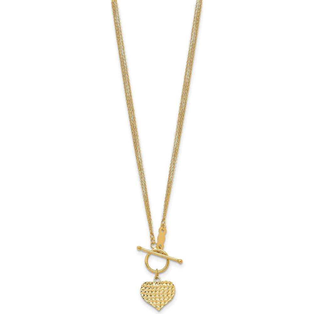 14K Yellow Gold Polished Diamond-cut Heart Pendant Necklace with 3-Strand Cable Chain - 18" Length by 0