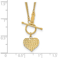 14K Yellow Gold Polished Diamond-cut Heart Pendant Necklace with 3-Strand Cable Chain - 18" Length by 0