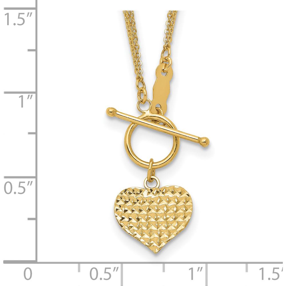 14K Yellow Gold Polished Diamond-cut Heart Pendant Necklace with 3-Strand Cable Chain - 18" Length by 0