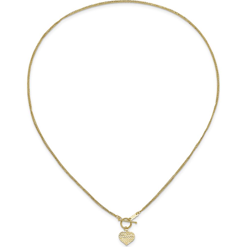 14K Yellow Gold Polished Diamond-cut Heart Pendant Necklace with 3-Strand Cable Chain - 18" Length by 0
