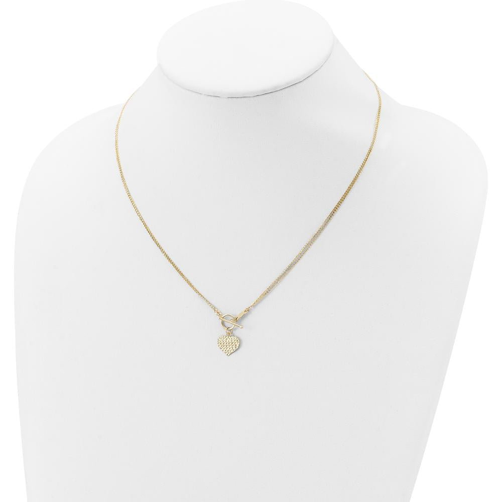 14K Yellow Gold Polished Diamond-cut Heart Pendant Necklace with 3-Strand Cable Chain - 18" Length by 0