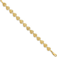 14K Yellow Gold Polished Diamond-Cut Hearts 7" Bracelet with 14 Heart Stations by Oro Pregiato