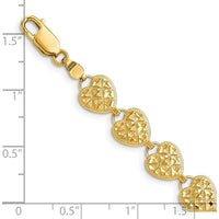 14K Yellow Gold Polished Diamond-Cut Hearts 7" Bracelet with 14 Heart Stations by Oro Pregiato