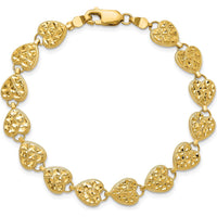14K Yellow Gold Polished Diamond-Cut Hearts 7" Bracelet with 14 Heart Stations by Oro Pregiato