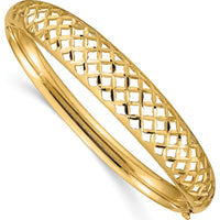 14K Yellow Gold Polished Diamond-Cut Hinged Oval Bangle Bracelet - 6.25-12.5mm Width by Oro Pregiato