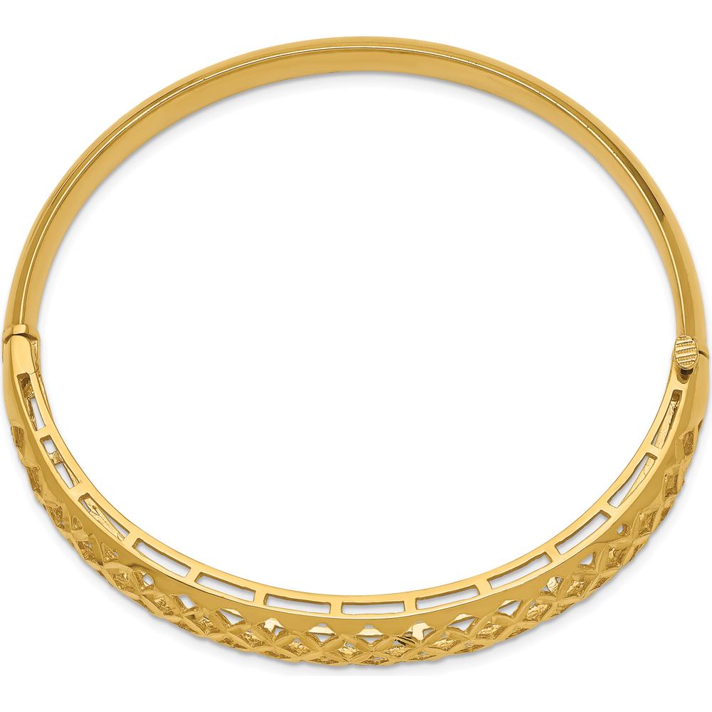 14K Yellow Gold Polished Diamond-Cut Hinged Oval Bangle Bracelet - 6.25-12.5mm Width by Oro Pregiato