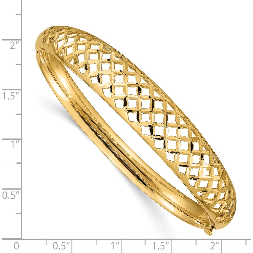 14K Yellow Gold Polished Diamond-Cut Hinged Oval Bangle Bracelet - 6.25-12.5mm Width by Oro Pregiato