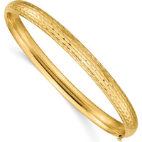 14K Yellow Gold Polished Diamond-Cut Hinged Oval Bangle Bracelet - 6.50mm Width by Oro Pregiato