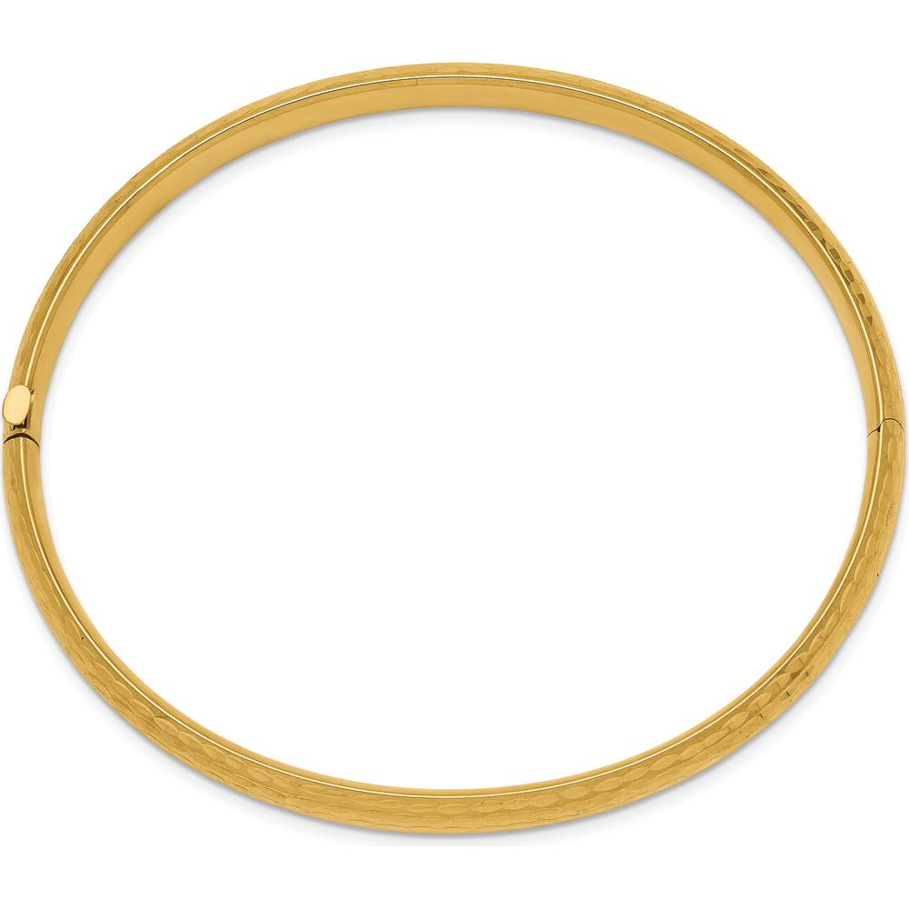 14K Yellow Gold Polished Diamond-Cut Hinged Oval Bangle Bracelet - 6.50mm Width by Oro Pregiato