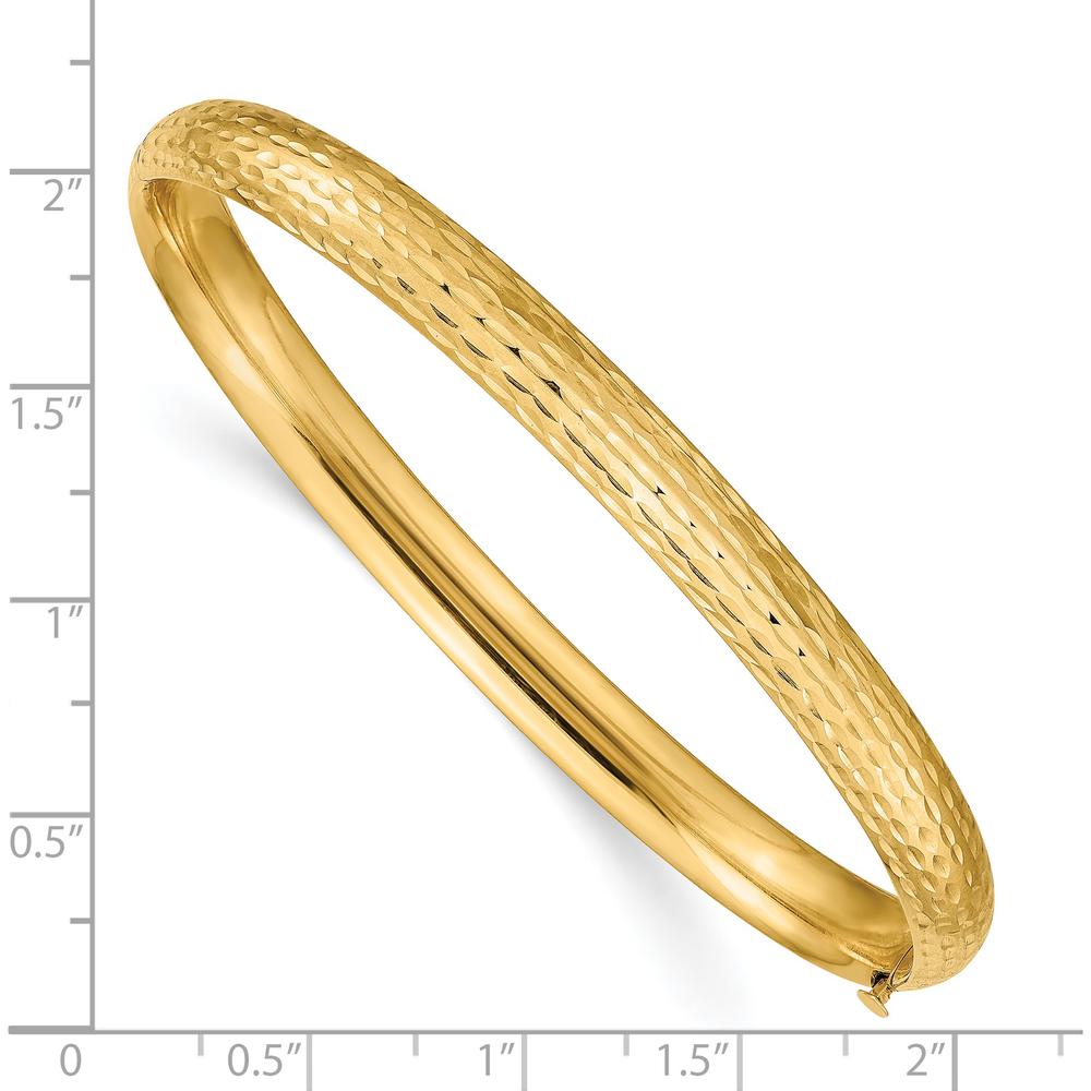 14K Yellow Gold Polished Diamond-Cut Hinged Oval Bangle Bracelet - 6.50mm Width by Oro Pregiato