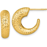 14K Yellow Gold Polished Diamond-Cut Hollow C-Hoop Post Earrings - 17.8mm by 0