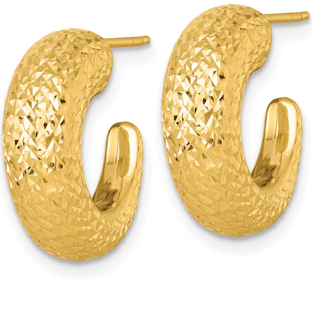 14K Yellow Gold Polished Diamond-Cut Hollow C-Hoop Post Earrings - 17.8mm by 0