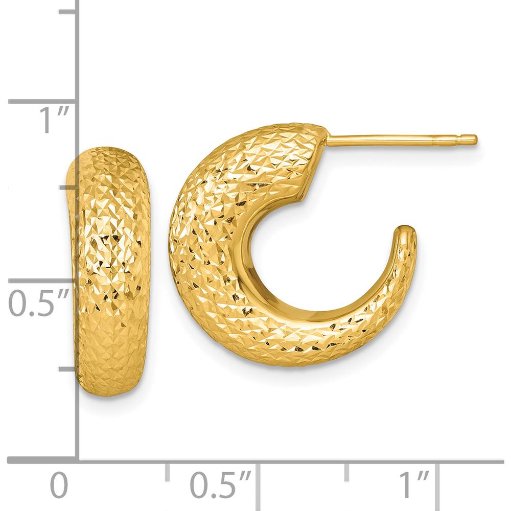 14K Yellow Gold Polished Diamond-Cut Hollow C-Hoop Post Earrings - 17.8mm by 0
