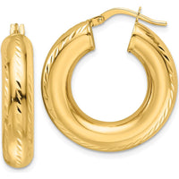14K Yellow Gold Polished Diamond-Cut Hollow Round Hoop Earrings - 27.5mm Length by 0