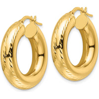 14K Yellow Gold Polished Diamond-Cut Hollow Round Hoop Earrings - 27.5mm Length by 0