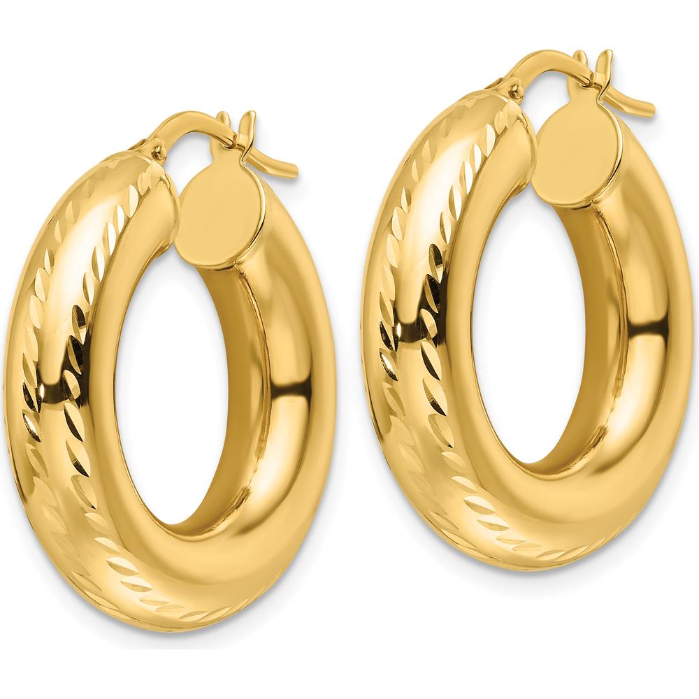 14K Yellow Gold Polished Diamond-Cut Hollow Round Hoop Earrings - 27.5mm Length by 0