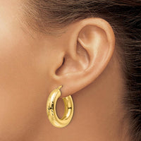 14K Yellow Gold Polished Diamond-Cut Hollow Round Hoop Earrings - 27.5mm Length by 0
