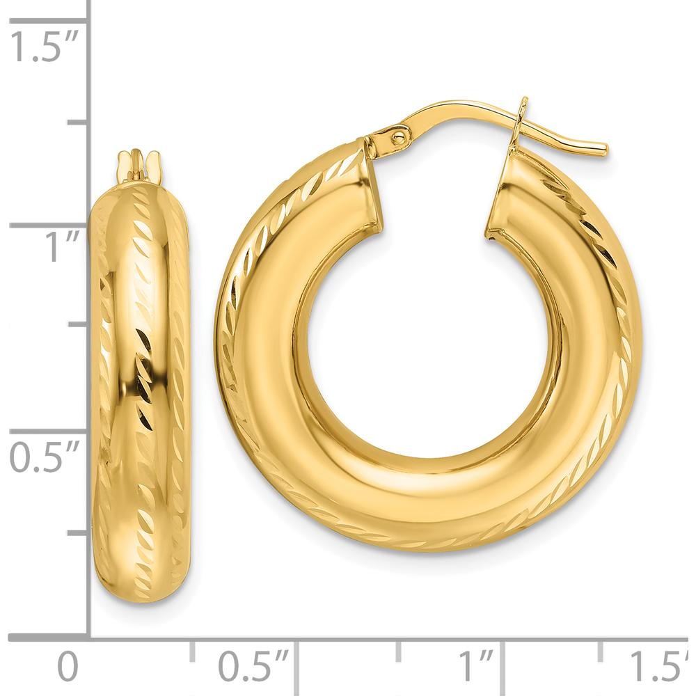 14K Yellow Gold Polished Diamond-Cut Hollow Round Hoop Earrings - 27.5mm Length by 0